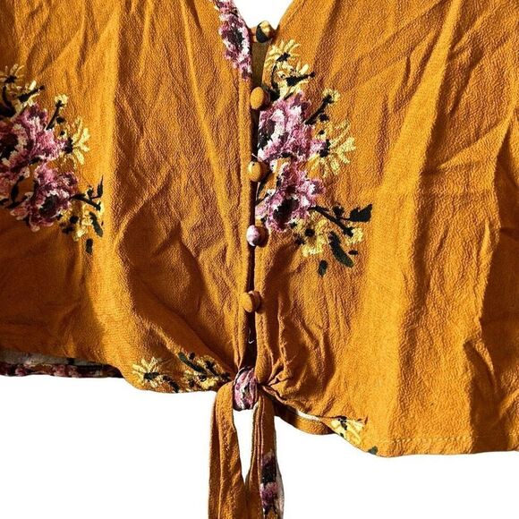 Wild Fable Floral Tie Front Top‎ Long Sleeve Boho Peasant Blouse - Picture 2 of 4